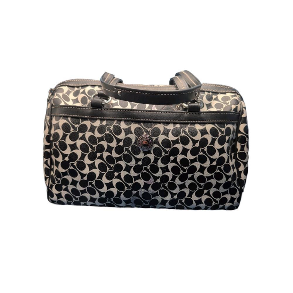 Coach Chelsea Heritage Satchel Black White Signature C Monogram PVC Distressed